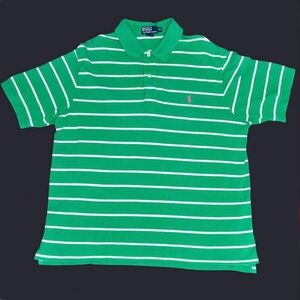 Polo Ralph Lauren Men’s 2XB Big Green White Stripe Polo Shirt Pink Pony